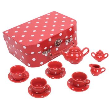 Red Polka Dot Porcelain Tea Set - 0